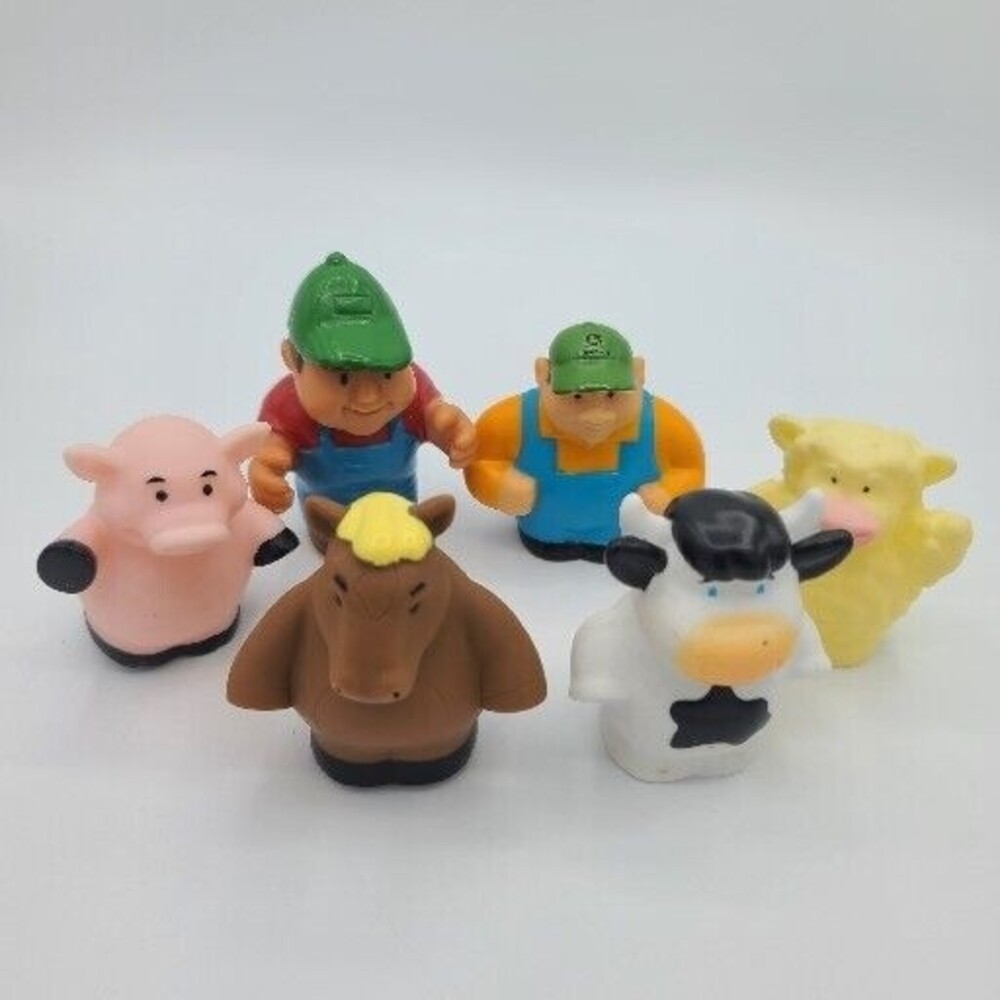 Tomy Ertl John Deere Farm Animals  2 Farmer Figures Lot Of 6 Cow Horse Sheep Pig